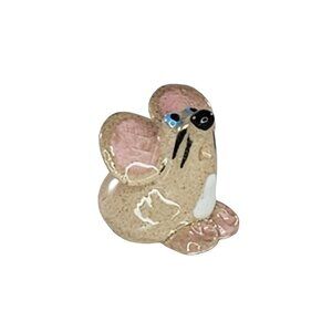 Cute Ceramic Mouse Figurine - Beige & Pink - Handcrafted Miniature